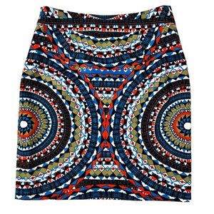 Tabitha Anthropologie Womens Pencil Skirt 6 Multicolor Aztec Print Lined Cotton